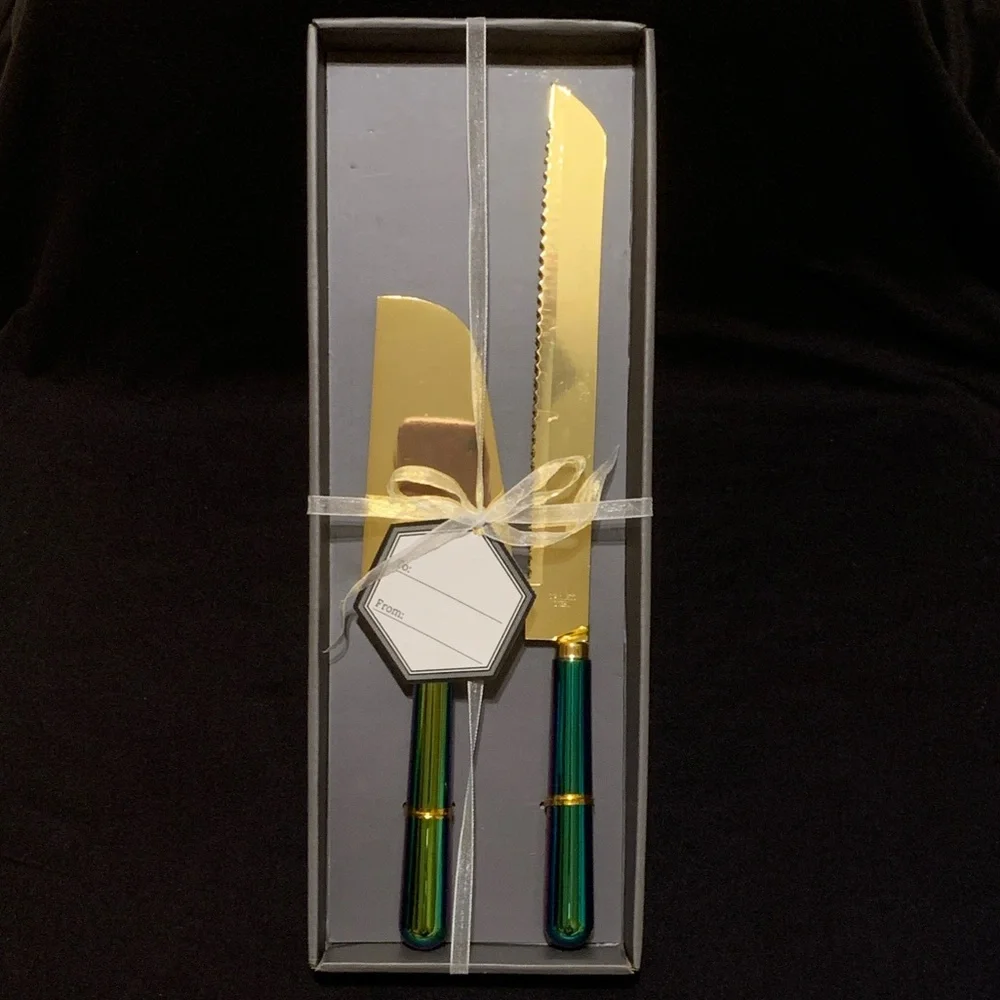 NWT Thirstystone 2 Piece Rainbow Iridescent Cake Knife and Server Set